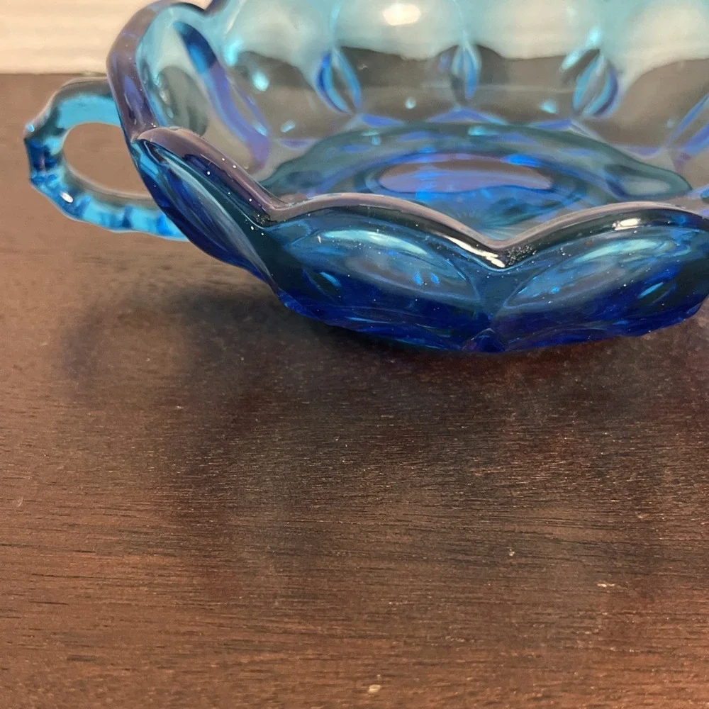 Vintage Anchor Hocking Scalloped Cobalt Blue Glass Candy Dish Bowl with Handles